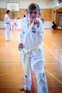 Children learning to become comfortable making mistakes in Taekwon-Do class